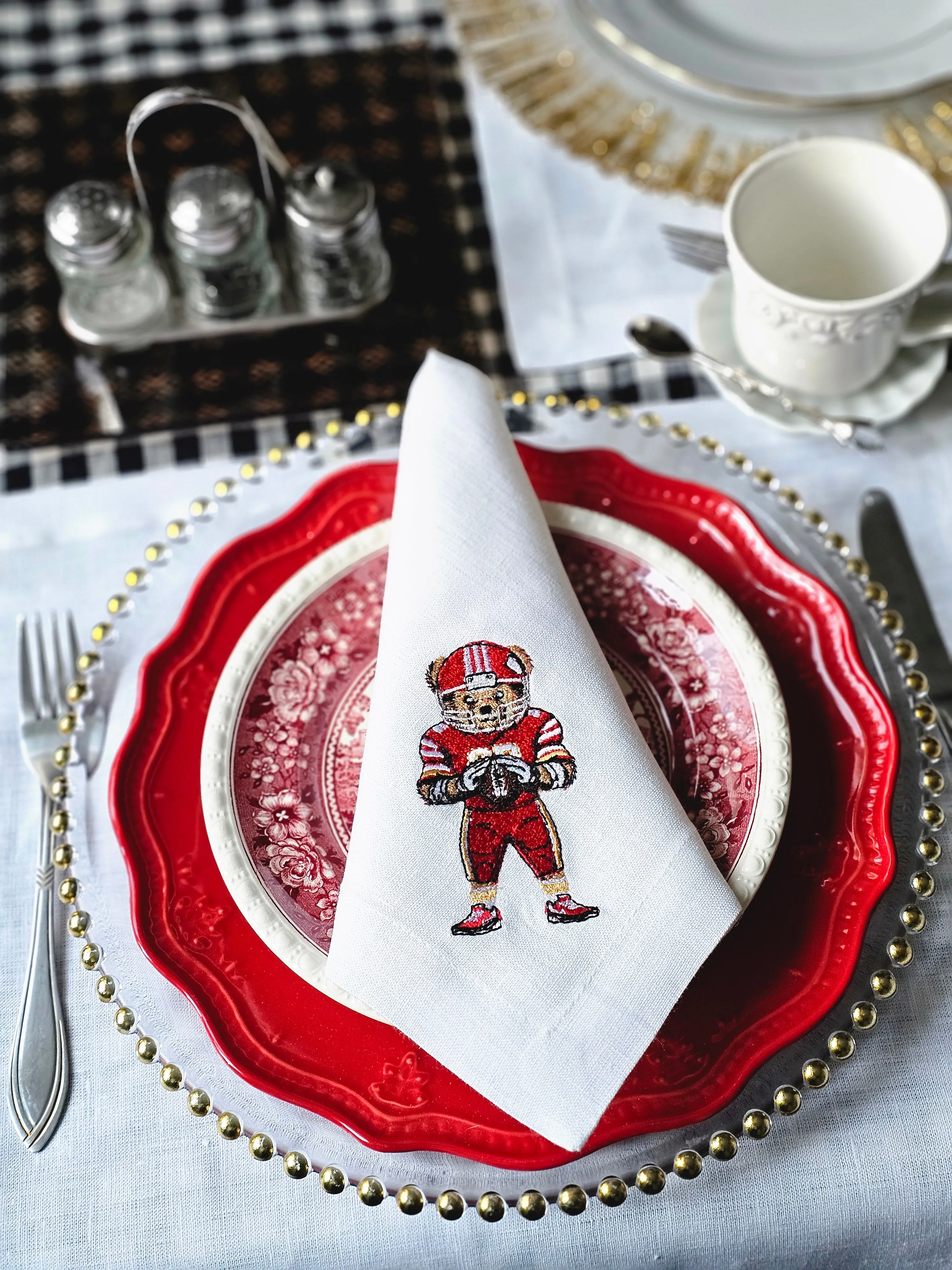 #112 | Football Bear | Linen napkins