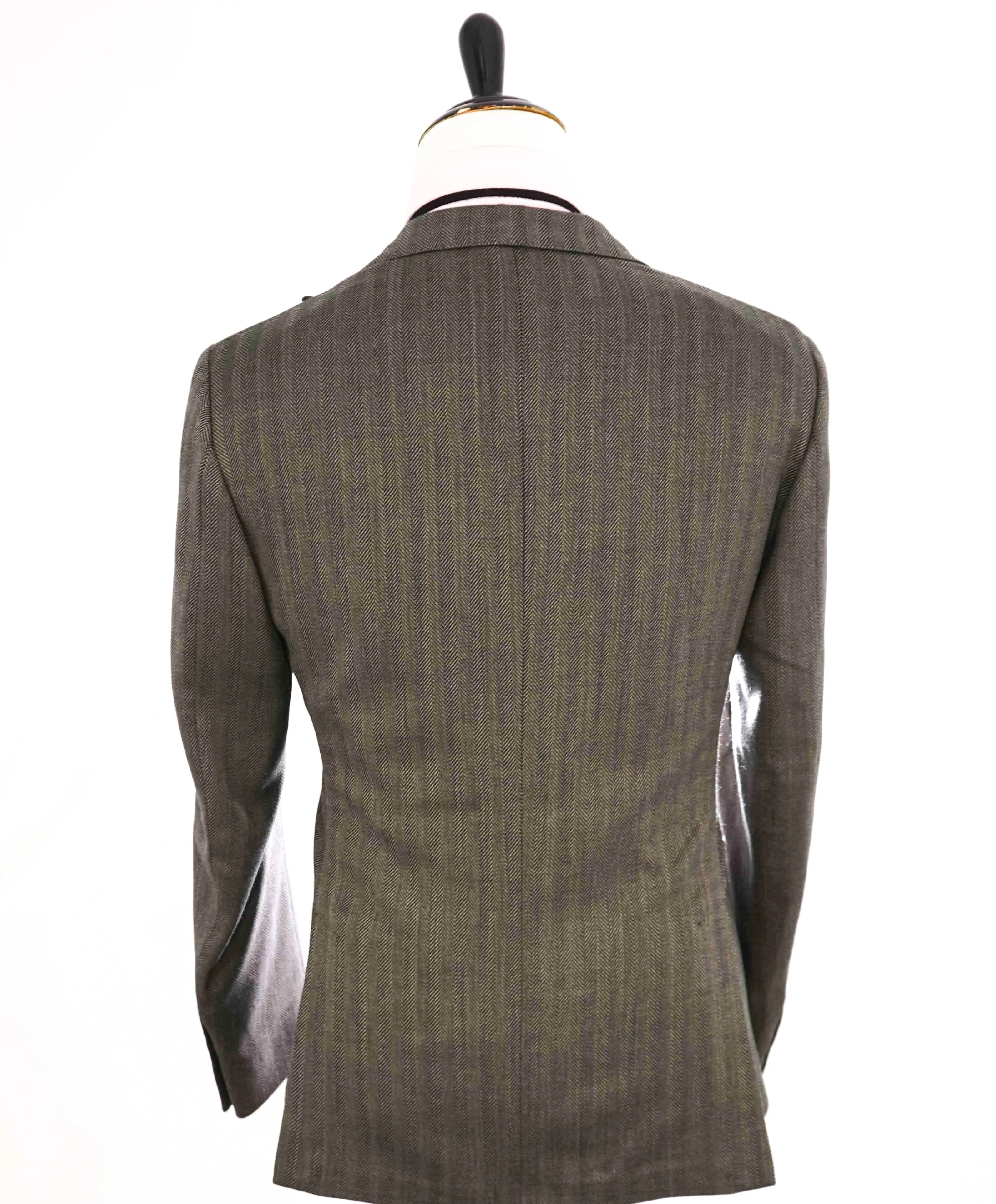 $1,395 ELEVENTY - Green Herringbone Peak Lapel Blazer - 44 (54 EU)