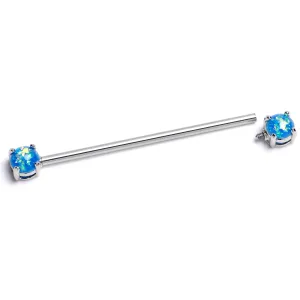 14 Gauge Blue Faux Opal Internally Threaded Industrial Barbell 38mm