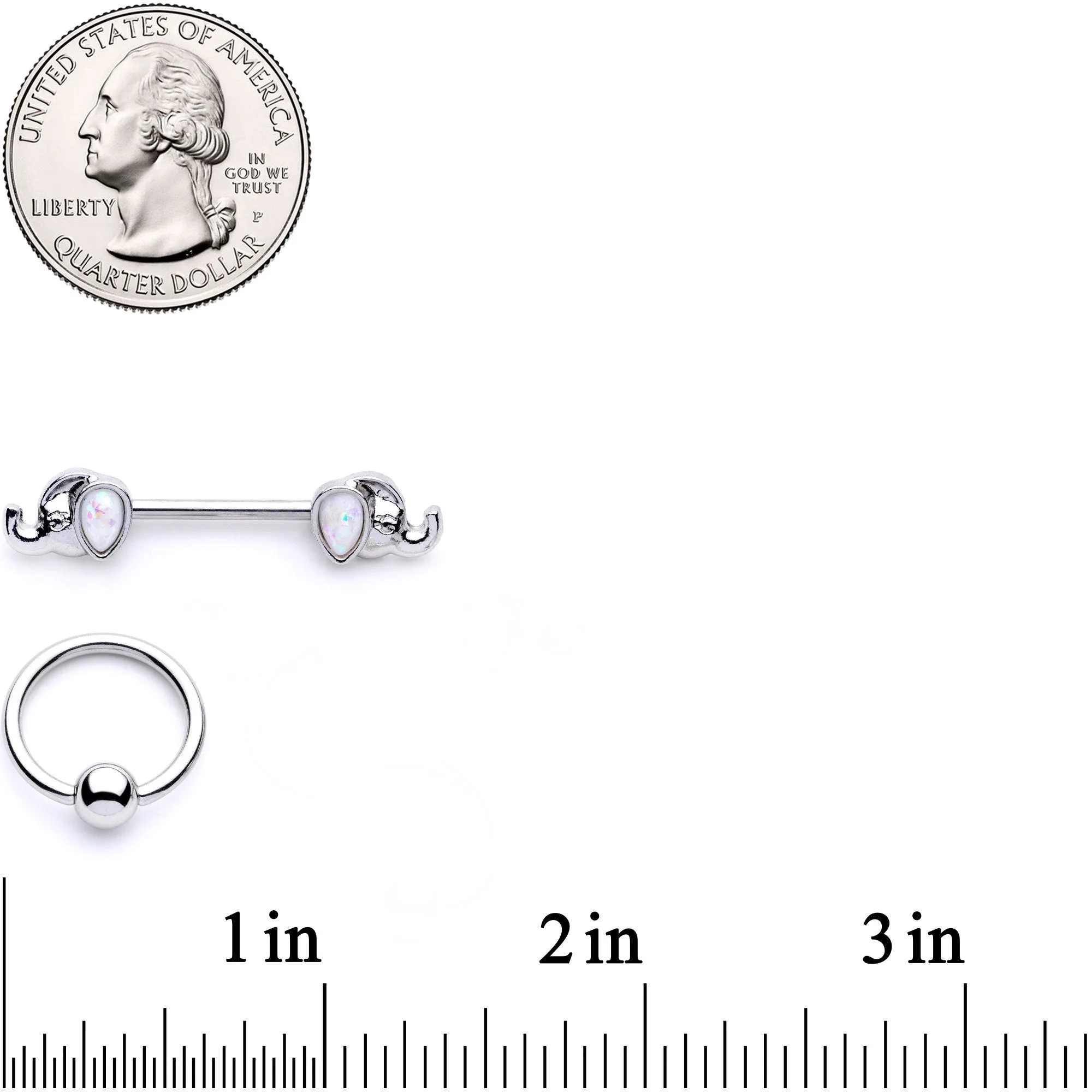 14 Gauge White Faux Opal Elephant BCR Barbell Nipple Ring Set of 4