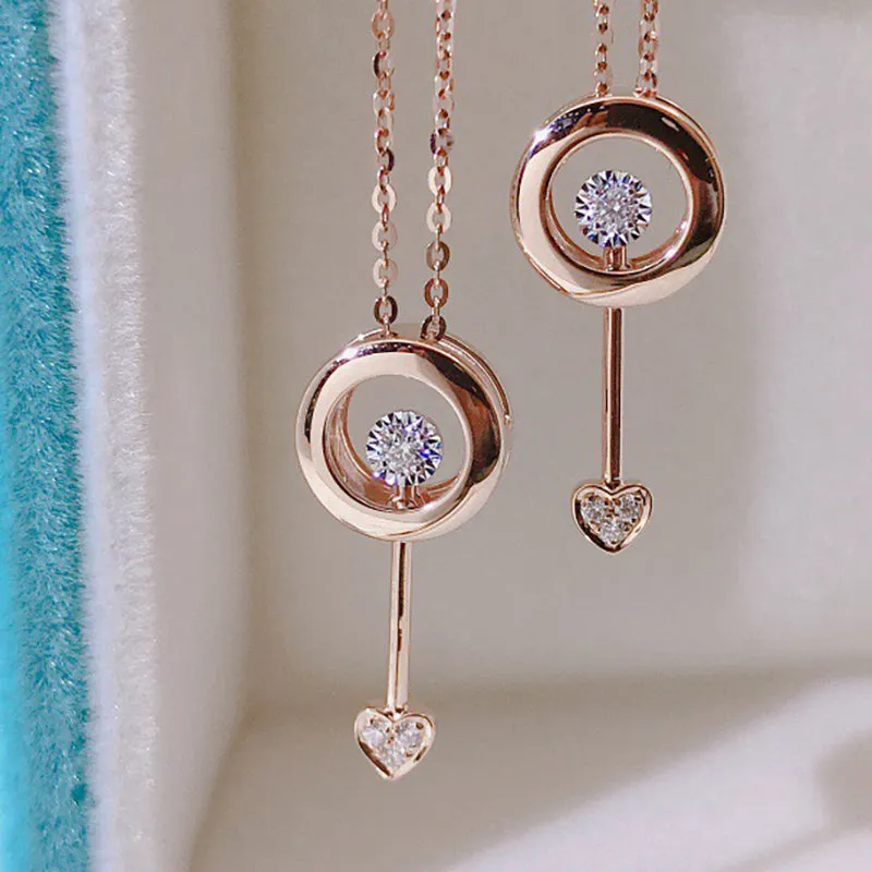 18K Gold 0.017ct Real Diamond Love at First Sight Pendant Necklace