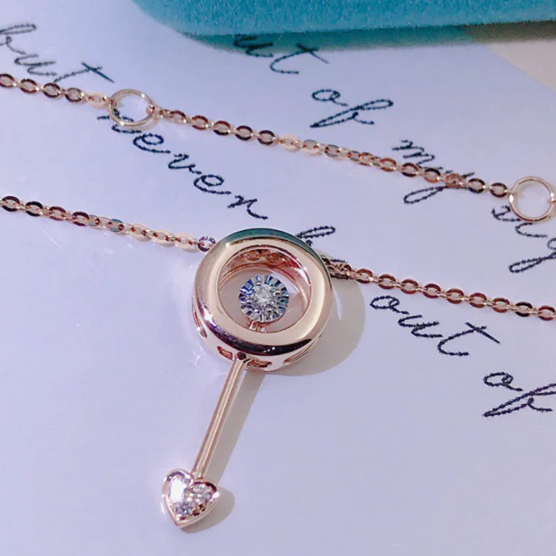 18K Gold 0.017ct Real Diamond Love at First Sight Pendant Necklace