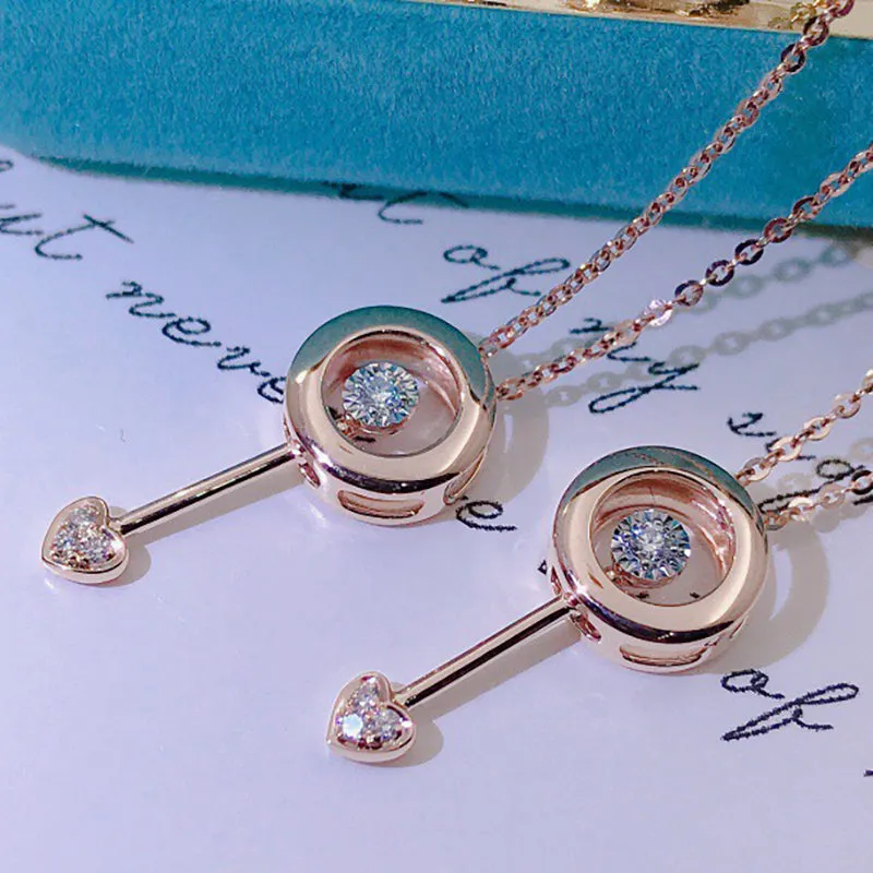 18K Gold 0.017ct Real Diamond Love at First Sight Pendant Necklace