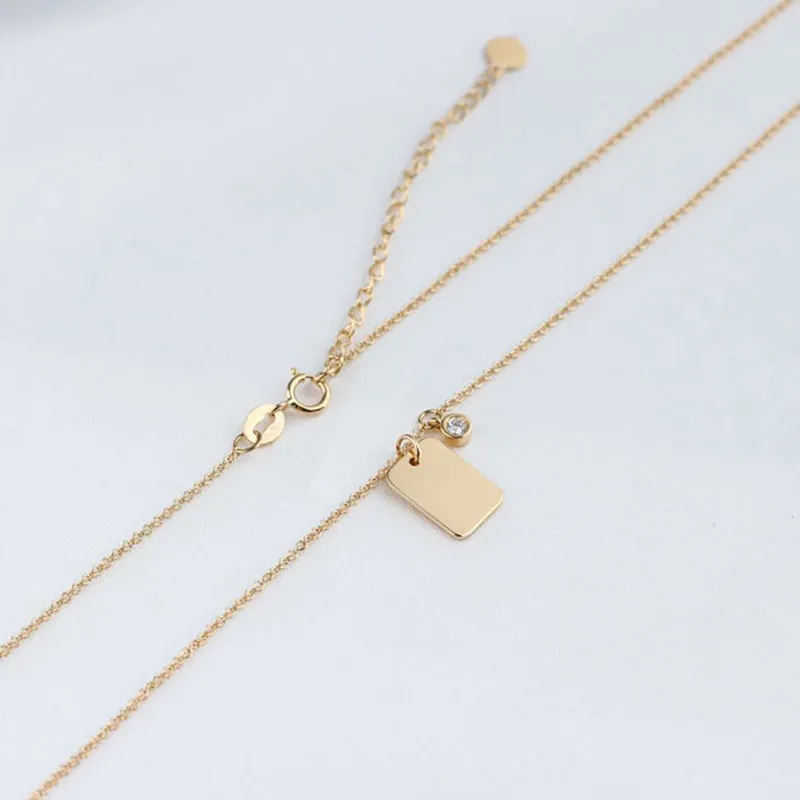 18K Gold 0.06ct Real Diamond Metal Geometric Disc Necklace