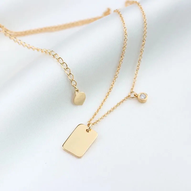18K Gold 0.06ct Real Diamond Metal Geometric Disc Necklace