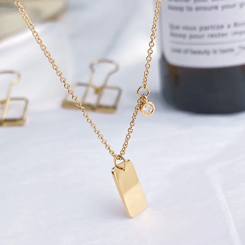 18K Gold 0.06ct Real Diamond Metal Geometric Disc Necklace