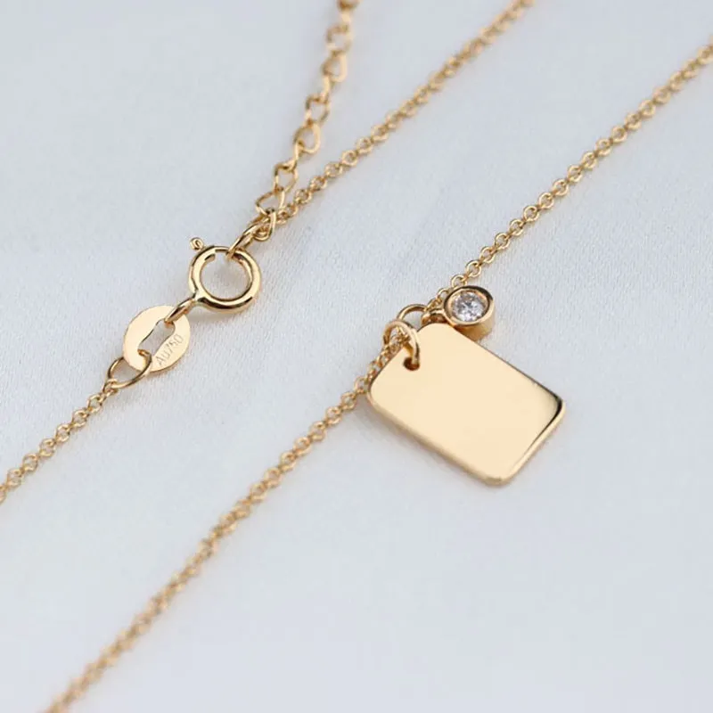 18K Gold 0.06ct Real Diamond Metal Geometric Disc Necklace