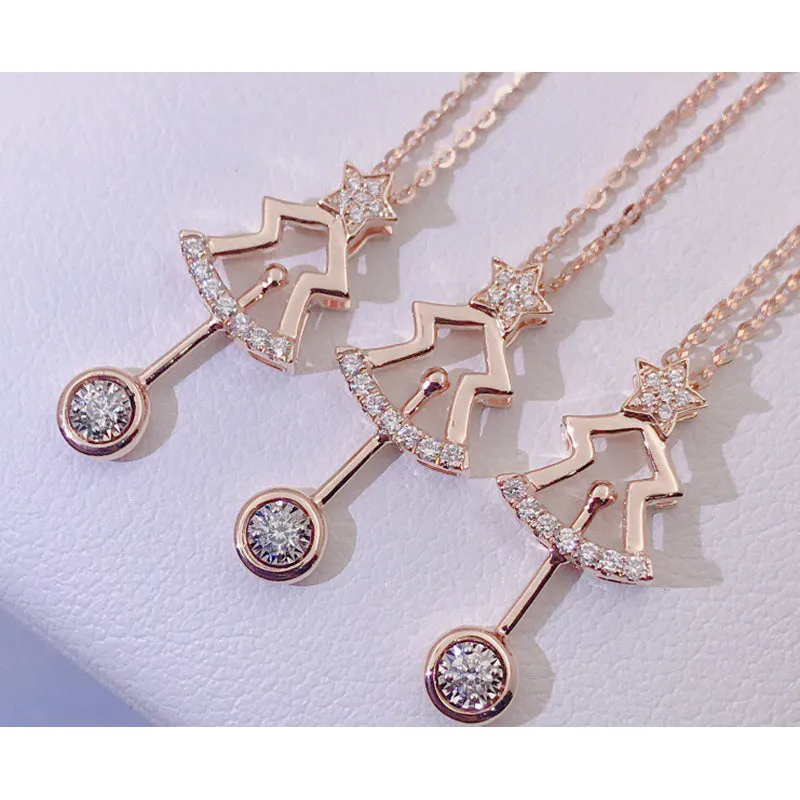 18K Gold 0.075ct Natural Diamond Christmas Tree Pendant Necklace Color H, Clarity SI