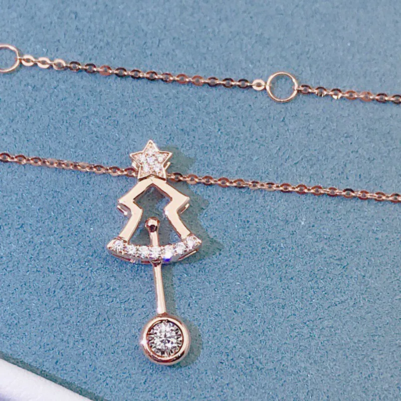18K Gold 0.075ct Natural Diamond Christmas Tree Pendant Necklace Color H, Clarity SI