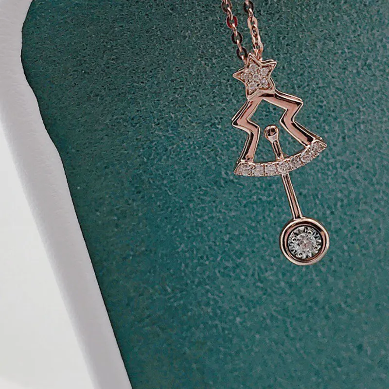 18K Gold 0.075ct Natural Diamond Christmas Tree Pendant Necklace Color H, Clarity SI