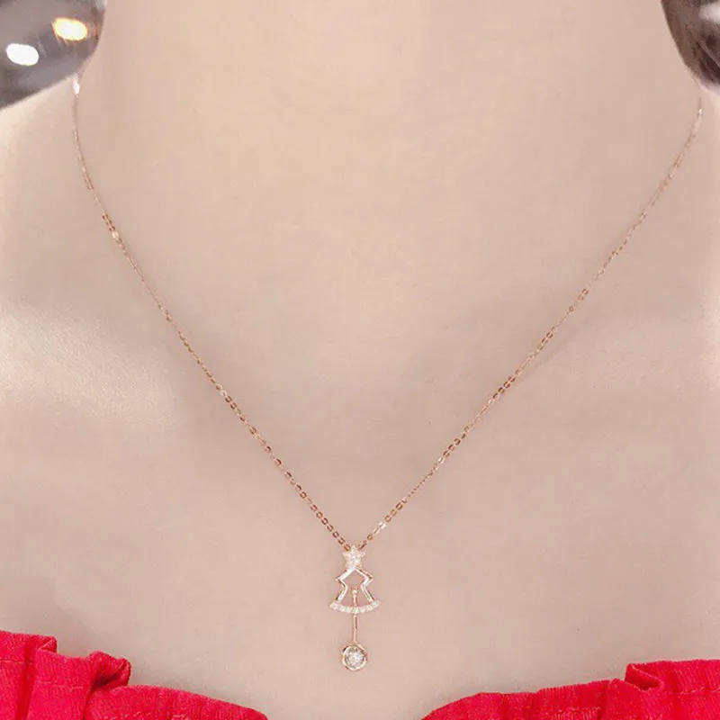 18K Gold 0.075ct Natural Diamond Christmas Tree Pendant Necklace Color H, Clarity SI