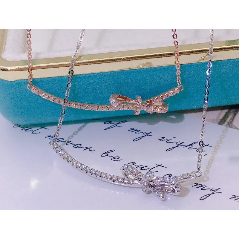 18K Gold 0.21 Carat Real Diamond Arc-shape Necklace Color H, Clarity SI