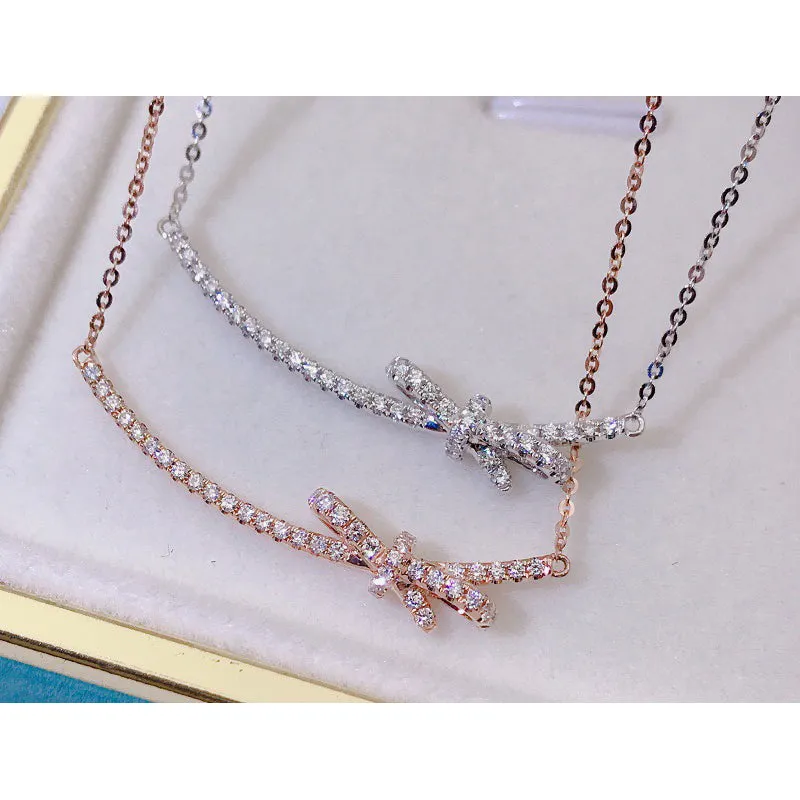 18K Gold 0.21 Carat Real Diamond Arc-shape Necklace Color H, Clarity SI