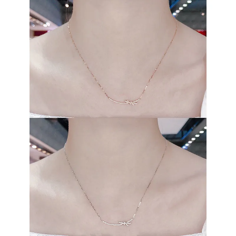 18K Gold 0.21 Carat Real Diamond Arc-shape Necklace Color H, Clarity SI