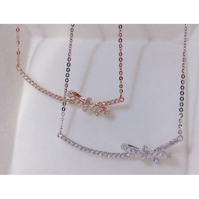18K Gold 0.21 Carat Real Diamond Arc-shape Necklace Color H, Clarity SI