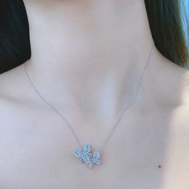 18K Gold 0.75ct Diamond Butterfly Pendant Necklace with Chain 18''