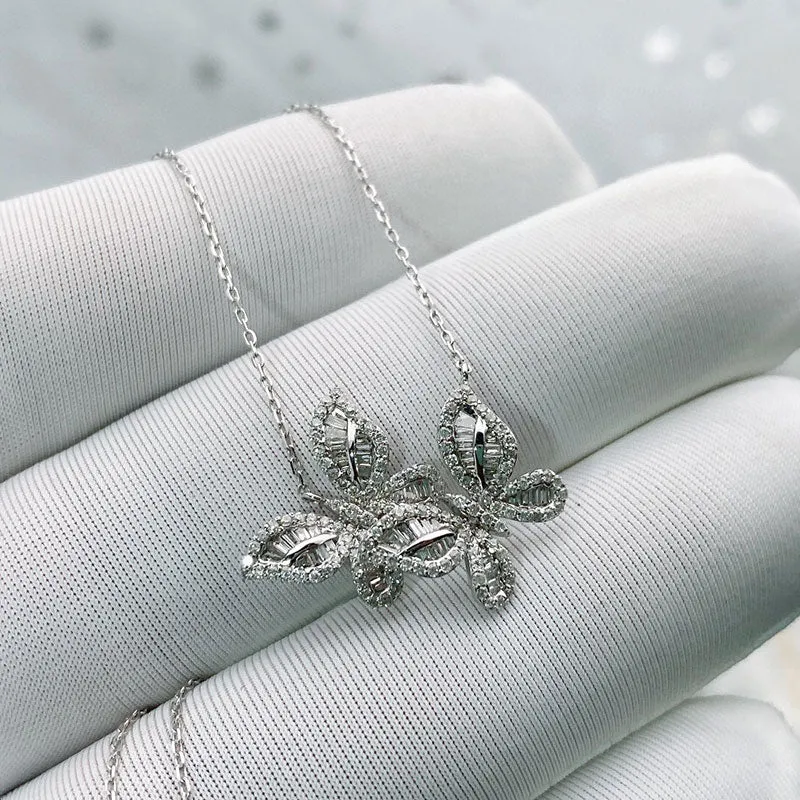 18K Gold 0.75ct Diamond Butterfly Pendant Necklace with Chain 18''