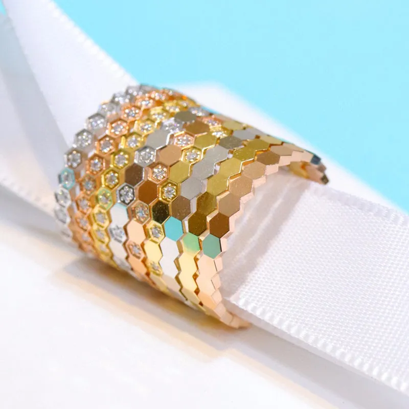 18k Gold Diamond Honeycomb Metal Half & Full Eternity Ring Exclusively Handcrafted Natural Diamond (H-F Color, VS1-VS2 Clarity)
