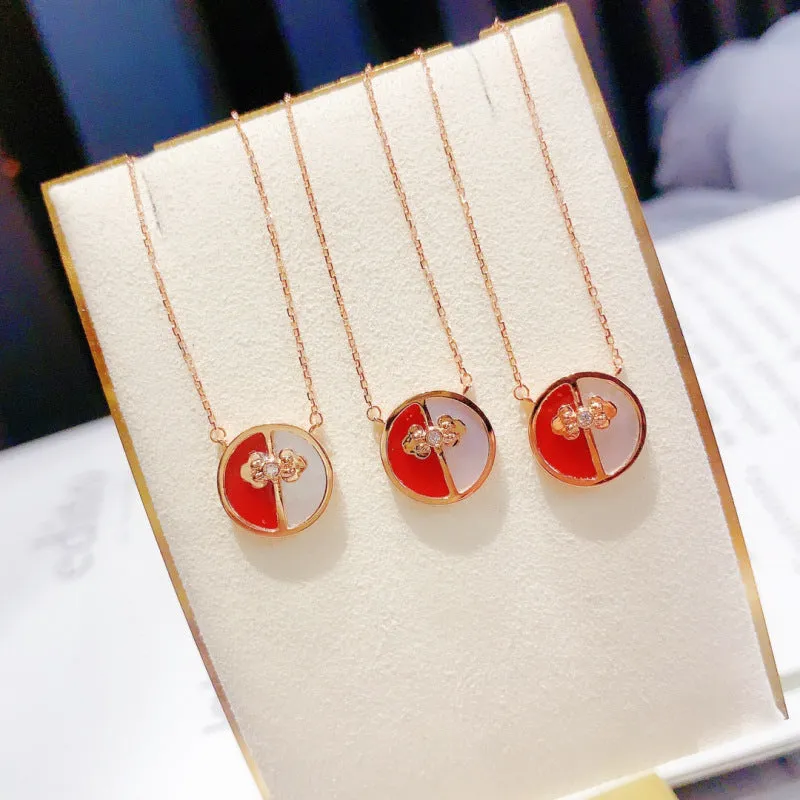 18K Gold Diamond Red Agate Pearl Exquisite  Necklace Pearl Tail Chain Exclusively Handcrafted Carat Natural Diamond (H-F Color, VS1-VS2 Clarity)
