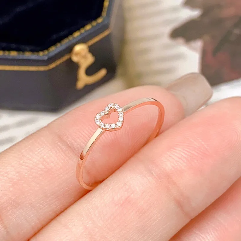 18K Gold Heart-Shaped Fashion Diamond Ring Exclusively Handcrafted 0.031 Carat Natural Diamond (H-F Color, VS1-VS2 Clarity)
