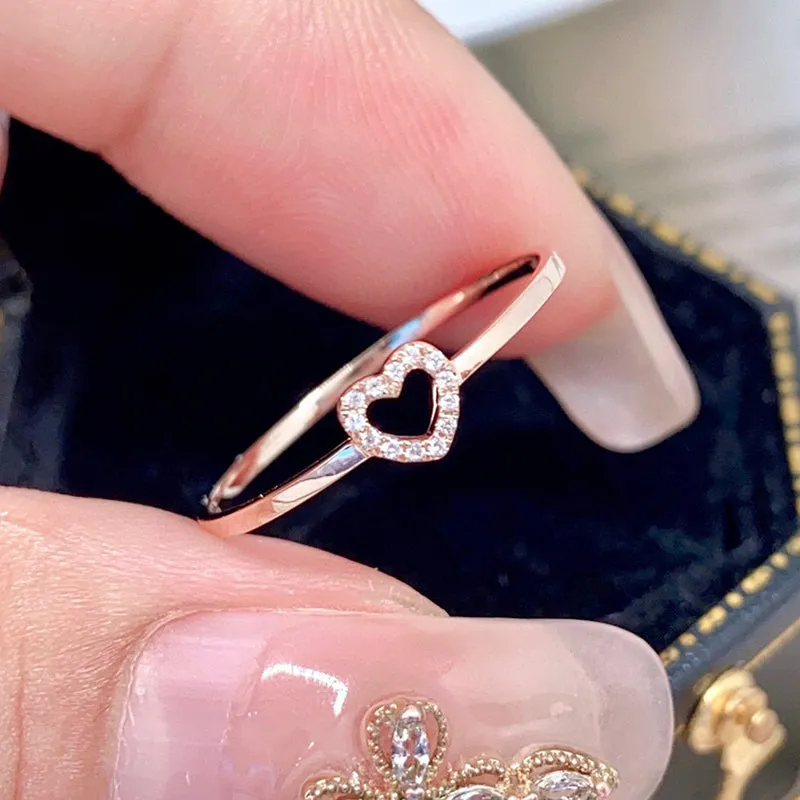 18K Gold Heart-Shaped Fashion Diamond Ring Exclusively Handcrafted 0.031 Carat Natural Diamond (H-F Color, VS1-VS2 Clarity)