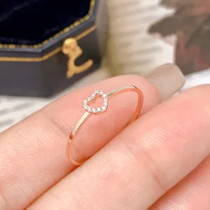 18K Gold Heart-Shaped Fashion Diamond Ring Exclusively Handcrafted 0.031 Carat Natural Diamond (H-F Color, VS1-VS2 Clarity)