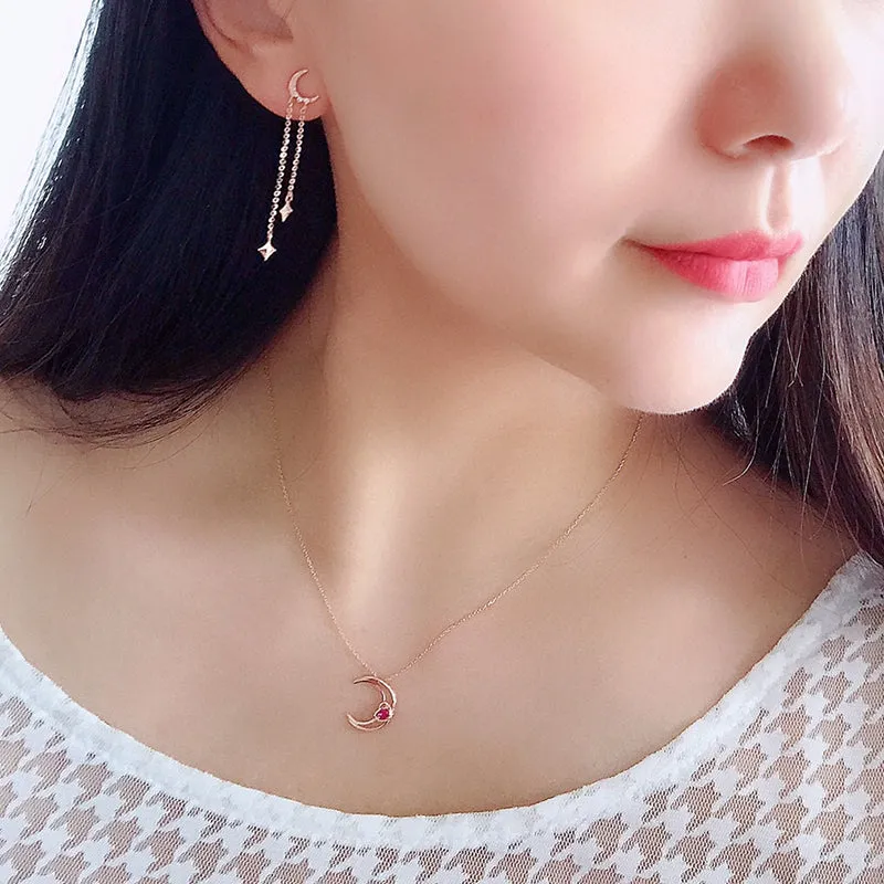 18K Gold Irregular Moon & Star Drop Earrings Exclusively Handcrafted 0.018 Carat Natural Diamond (H-F Color, VS1-VS2 Clarity)