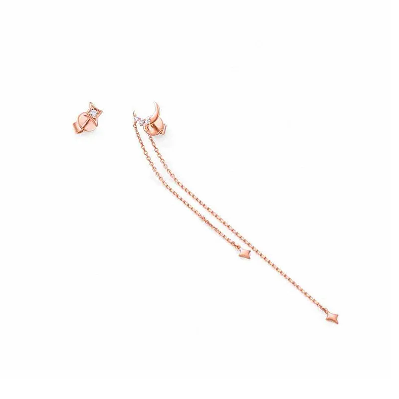 18K Gold Irregular Moon & Star Drop Earrings Exclusively Handcrafted 0.018 Carat Natural Diamond (H-F Color, VS1-VS2 Clarity)