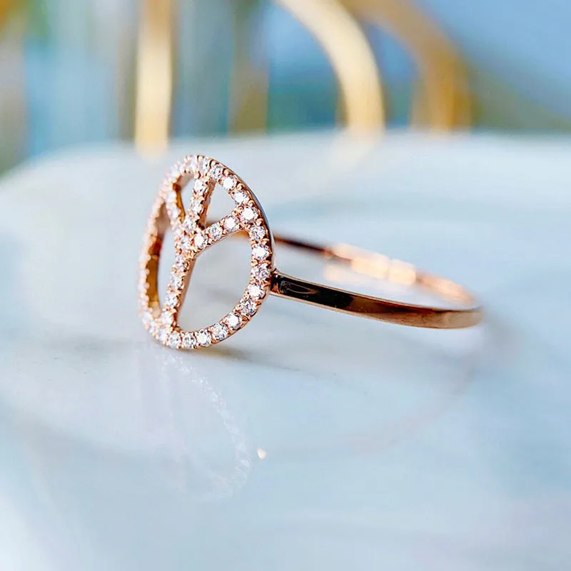 18k Gold Peace Symbol Diamond Fashion Ring Exclusively Handcrafted 0.16 Carat Natural Diamond (H-F Color, VS1-VS2 Clarity)
