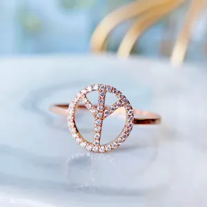 18k Gold Peace Symbol Diamond Fashion Ring Exclusively Handcrafted 0.16 Carat Natural Diamond (H-F Color, VS1-VS2 Clarity)