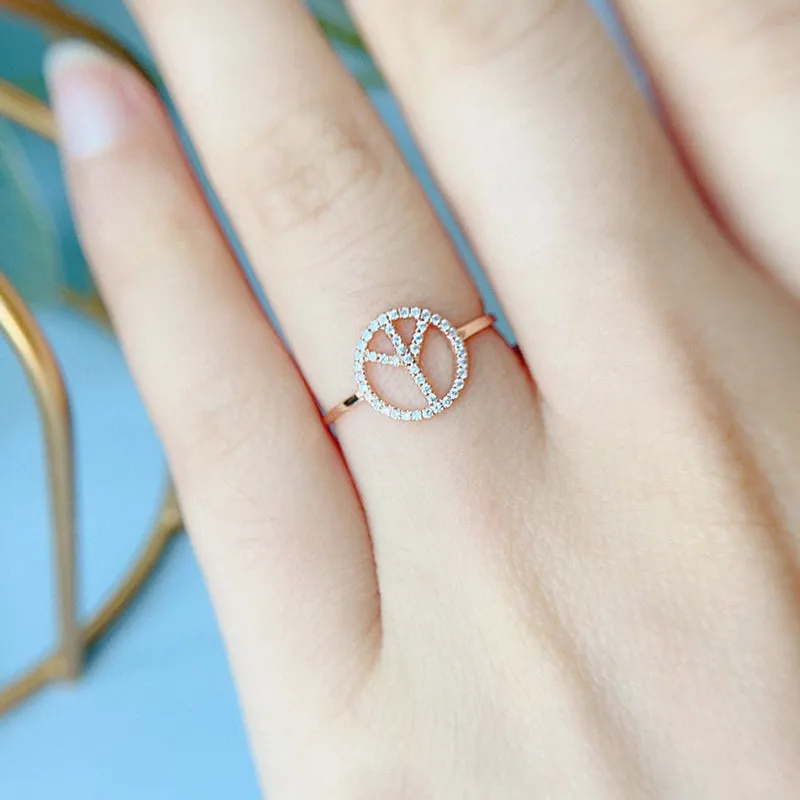 18k Gold Peace Symbol Diamond Fashion Ring Exclusively Handcrafted 0.16 Carat Natural Diamond (H-F Color, VS1-VS2 Clarity)