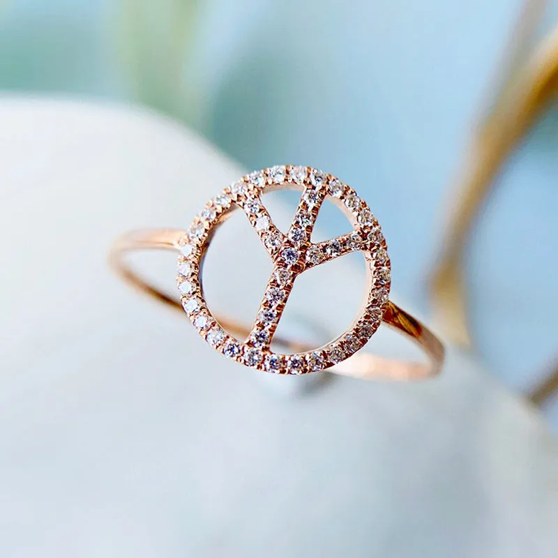 18k Gold Peace Symbol Diamond Fashion Ring Exclusively Handcrafted 0.16 Carat Natural Diamond (H-F Color, VS1-VS2 Clarity)