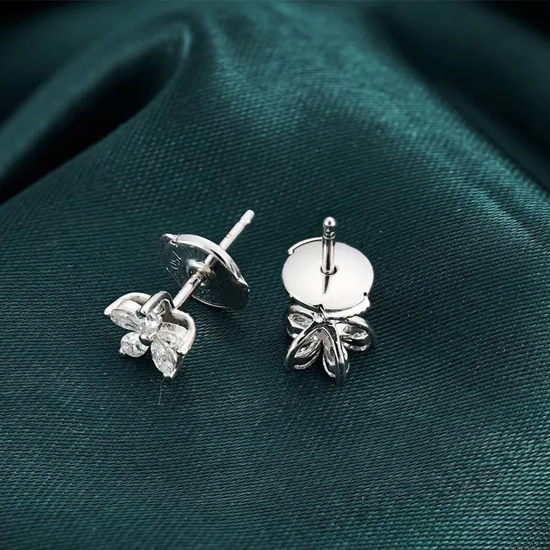 18K Gold Pear Diamond Flower Stud Earrings Exclusively Handcrafted 0.326 Carat Natural Diamond (H-F Color, VS1-VS2 Clarity)