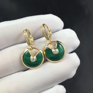 18K Gold Round Cut Diamond Gemstone Fashion Drop Earrings