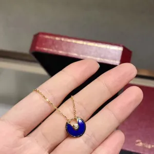 18K Gold Round Cut Diamond Gestone Fashion Pendant Necklace