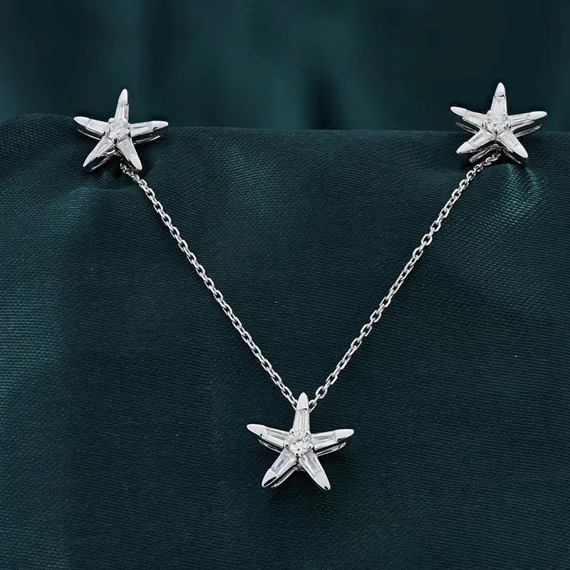 18K Gold Round Starfish Diamond Necklace Pendant Exclusively Handcrafted 0.122 Carat Natural Diamond (H-F Color, VS1-VS2 Clarity)
