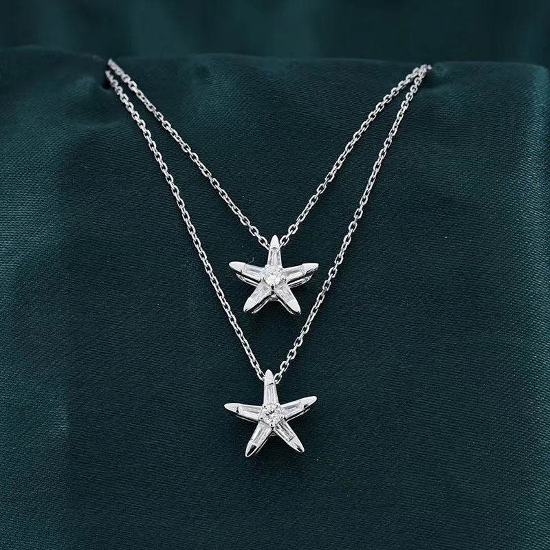 18K Gold Round Starfish Diamond Necklace Pendant Exclusively Handcrafted 0.122 Carat Natural Diamond (H-F Color, VS1-VS2 Clarity)