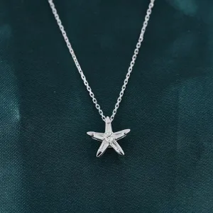 18K Gold Round Starfish Diamond Necklace Pendant Exclusively Handcrafted 0.122 Carat Natural Diamond (H-F Color, VS1-VS2 Clarity)
