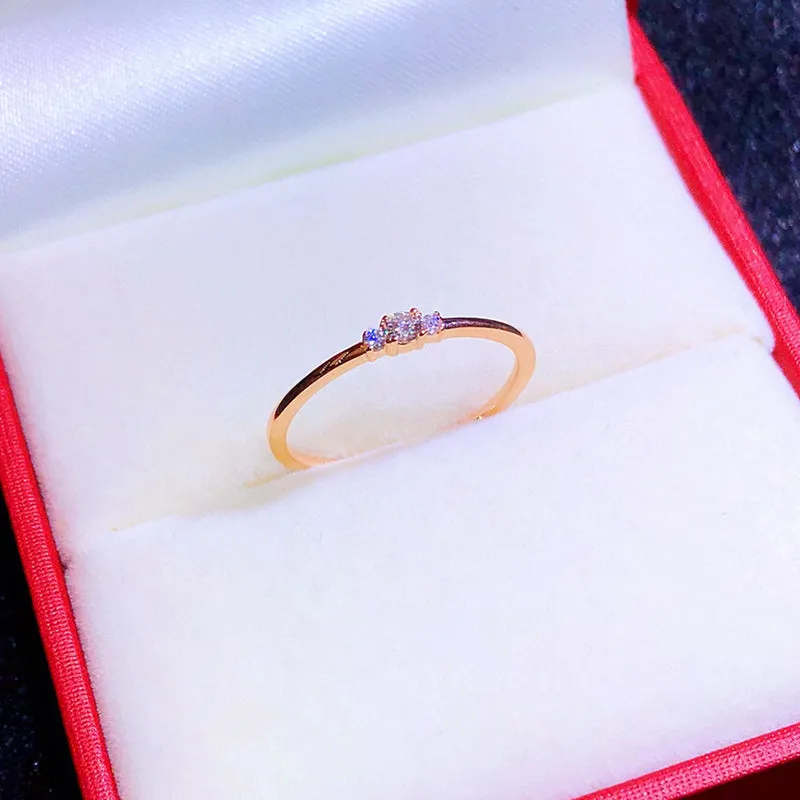 18K Gold The New Three-stone Diamond Ring Exclusively Handcrafted 0.076 Carat Natural Diamond (H-F Color, VS1-VS2 Clarity)