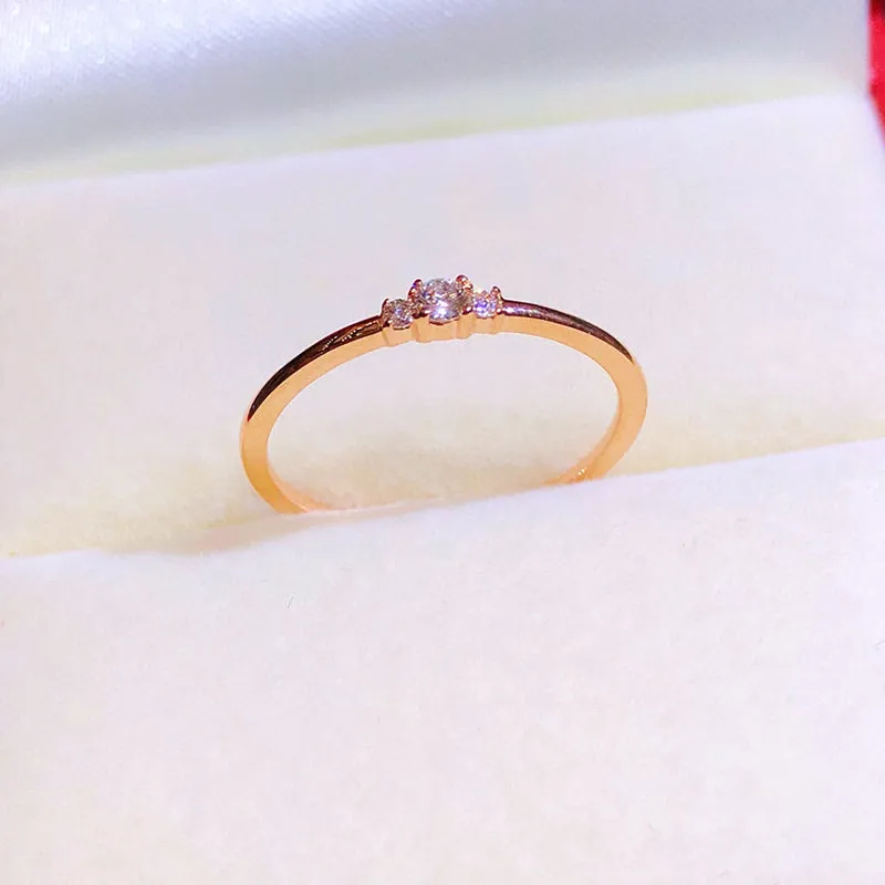 18K Gold The New Three-stone Diamond Ring Exclusively Handcrafted 0.076 Carat Natural Diamond (H-F Color, VS1-VS2 Clarity)