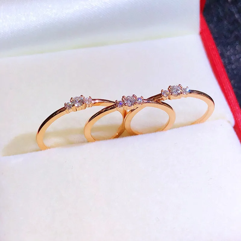 18K Gold The New Three-stone Diamond Ring Exclusively Handcrafted 0.076 Carat Natural Diamond (H-F Color, VS1-VS2 Clarity)