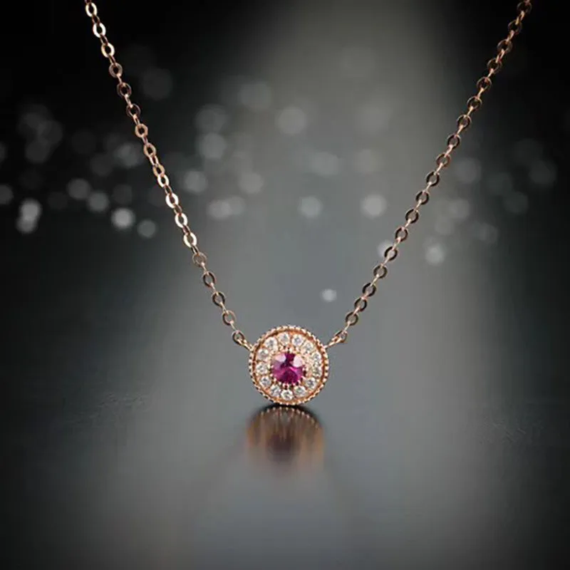 18K Gold Vintage Natural Ruby Sapphire Emerald Halo Pendant Necklace