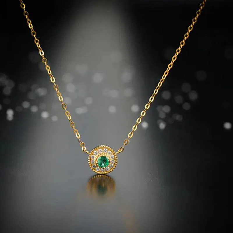 18K Gold Vintage Natural Ruby Sapphire Emerald Halo Pendant Necklace