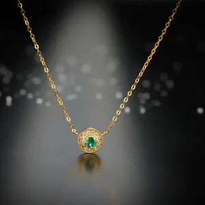 18K Gold Vintage Natural Ruby Sapphire Emerald Halo Pendant Necklace
