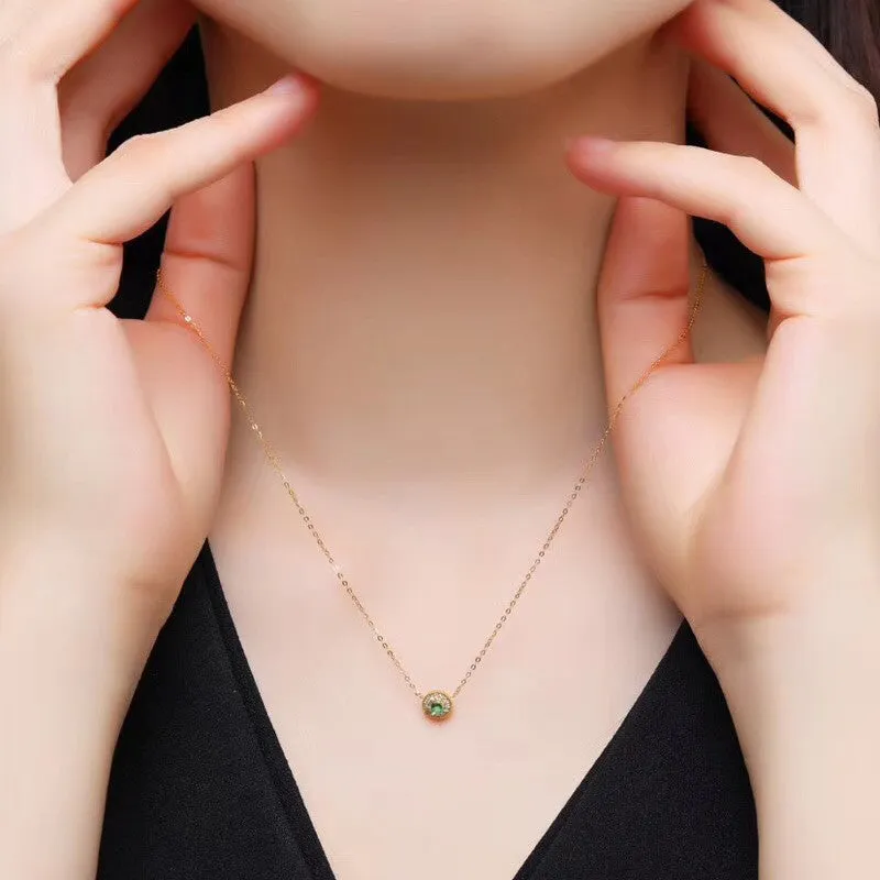 18K Gold Vintage Natural Ruby Sapphire Emerald Halo Pendant Necklace