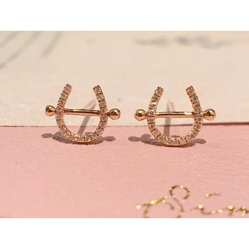 18K Red Natural Diamond 0.13 Carat Letters U Shape Earrings