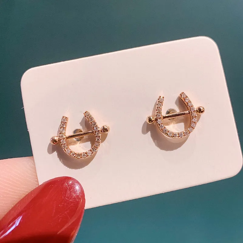 18K Red Natural Diamond 0.13 Carat Letters U Shape Earrings