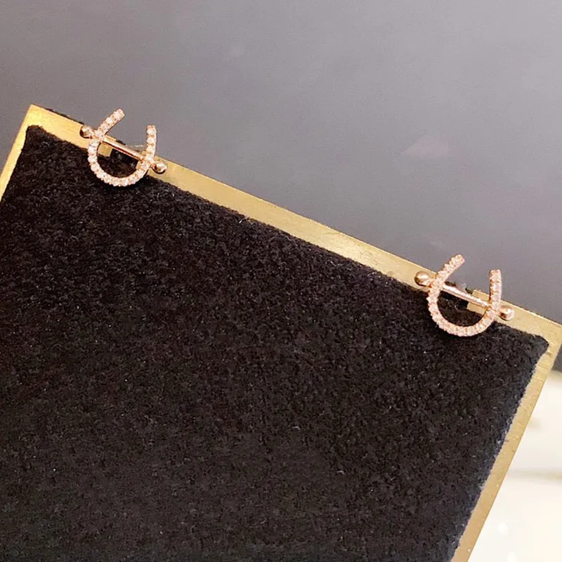 18K Red Natural Diamond 0.13 Carat Letters U Shape Earrings