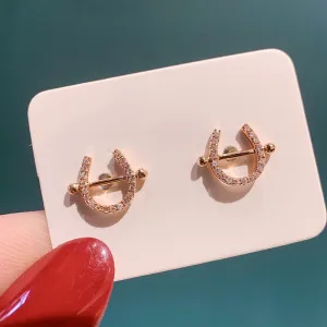 18K Red Natural Diamond 0.13 Carat Letters U Shape Earrings
