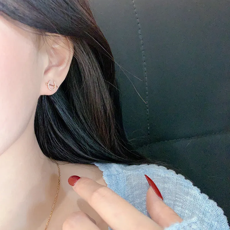 18K Red Natural Diamond 0.13 Carat Letters U Shape Earrings